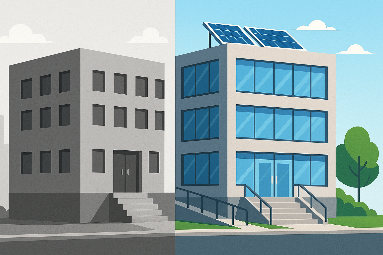 Image showing old vs new building reflecting changes in the building codes